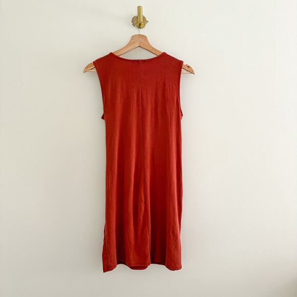 DREW Anthropologie Twist Front Tie Sleeveless Mini Wrap Dress Rust S - Picture 2 of 7